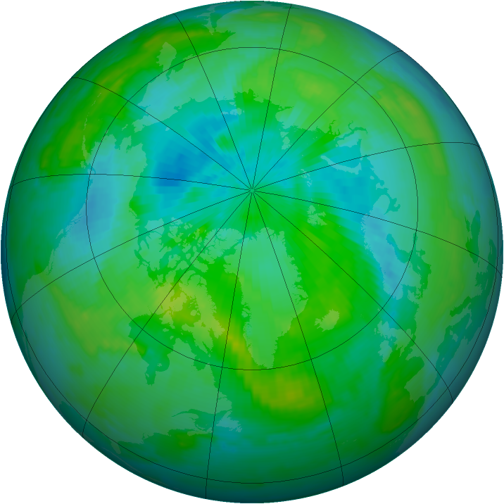 Arctic ozone map for 09 August 1997